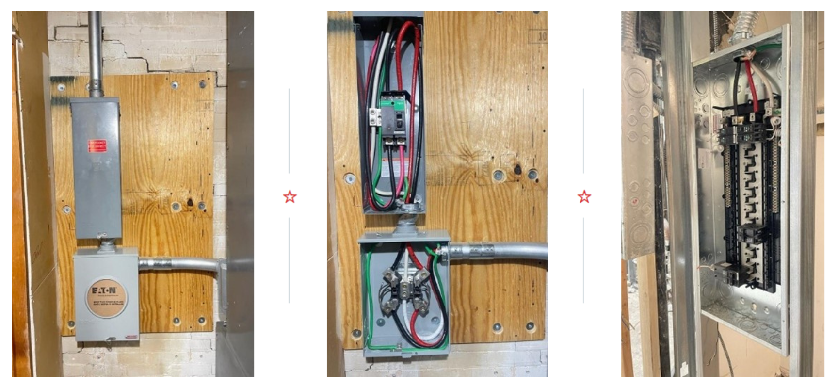 Three images of the electrical work